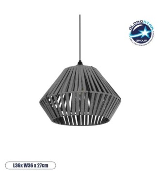GLOBOSTAR® NUI 205-0065 Boho Κρεμαστό Φωτιστικό Οροφής με Ντουί 1 x E27 AC 220-240V IP20 - Γκρι - M36 x Π36 x Υ27cm